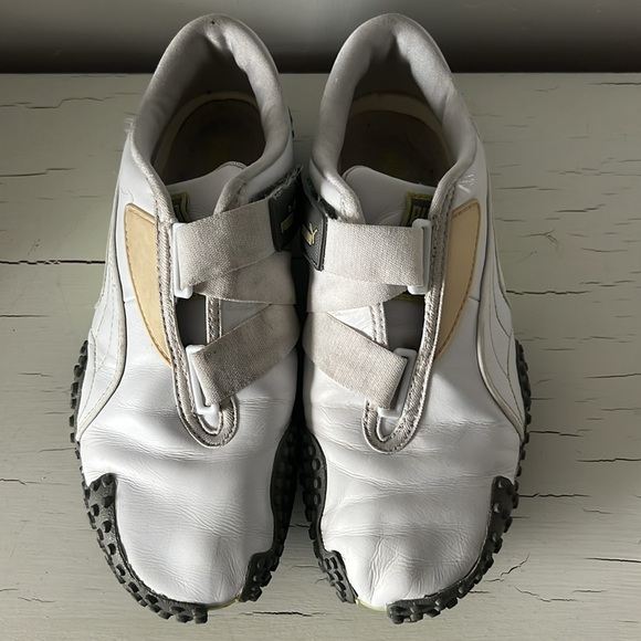 Y2K Puma Mostro Leather Sneakers Strap White Gray Yellow Sole Slip On Womens 7.5 - Picture 6 of 8